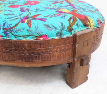CH05 Ghatti Stool with Kantha Fabric - Blue Natural 4